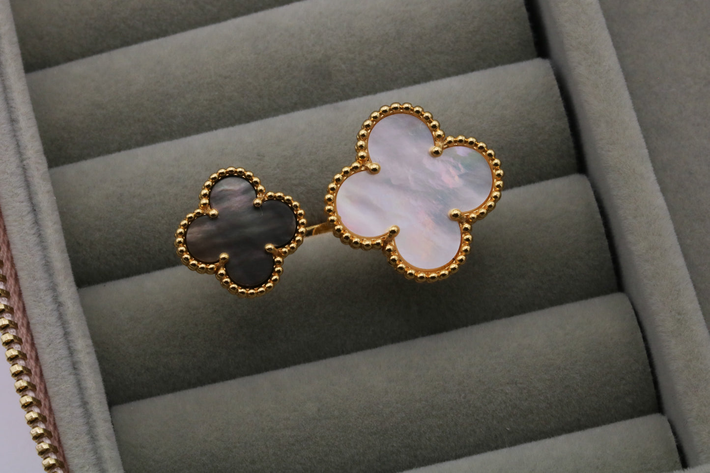 Gemstone Clover Open ring 925 silver 18k gold plated open ring