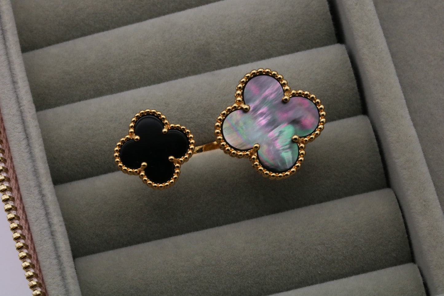 Gemstone Clover Open ring 925 silver 18k gold plated open ring
