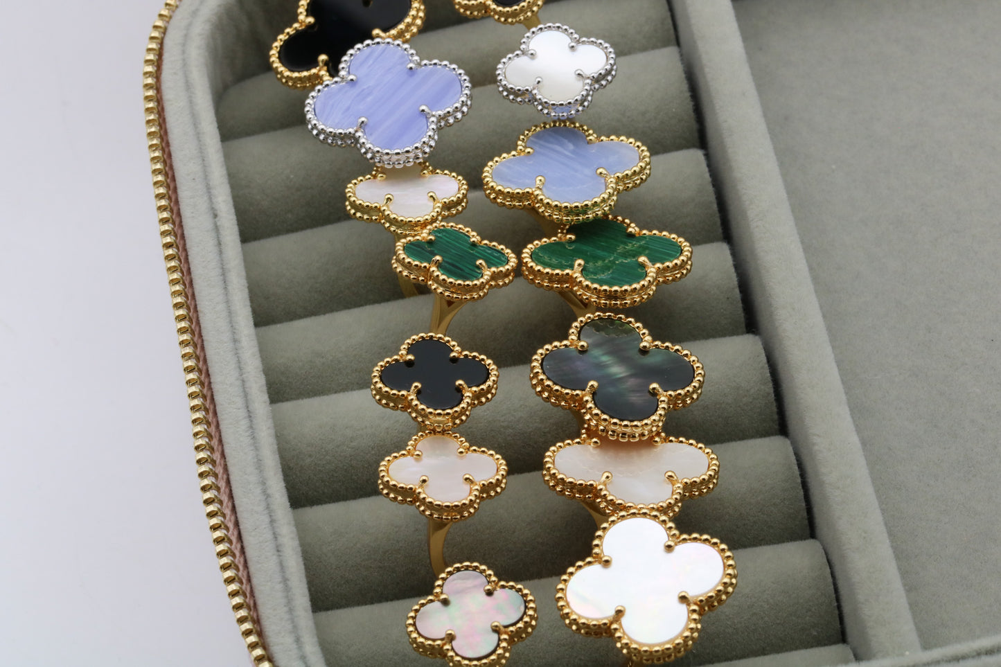 Gemstone Clover Open ring 925 silver 18k gold plated open ring