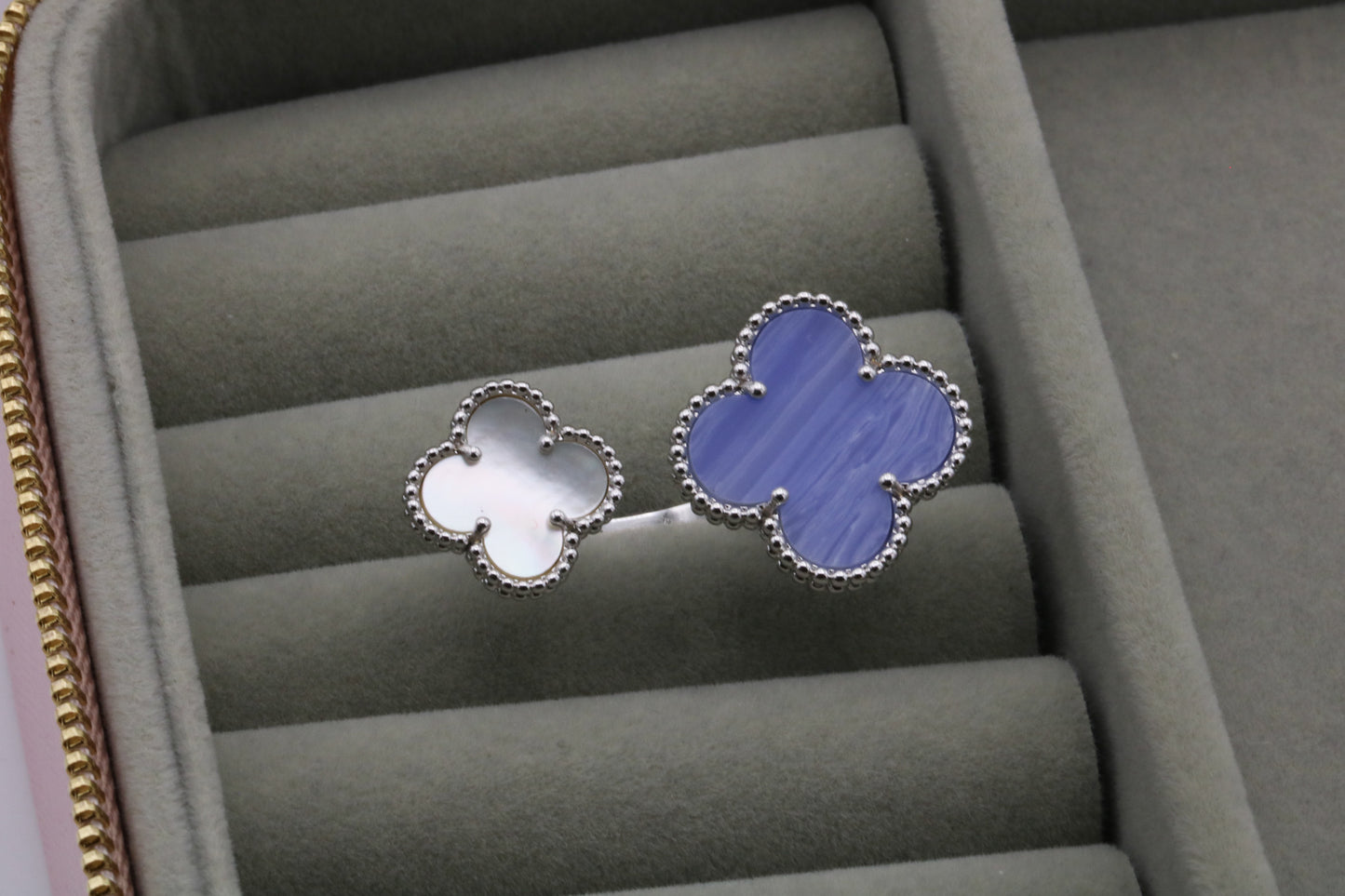 Gemstone Clover Open ring 925 silver 18k gold plated open ring