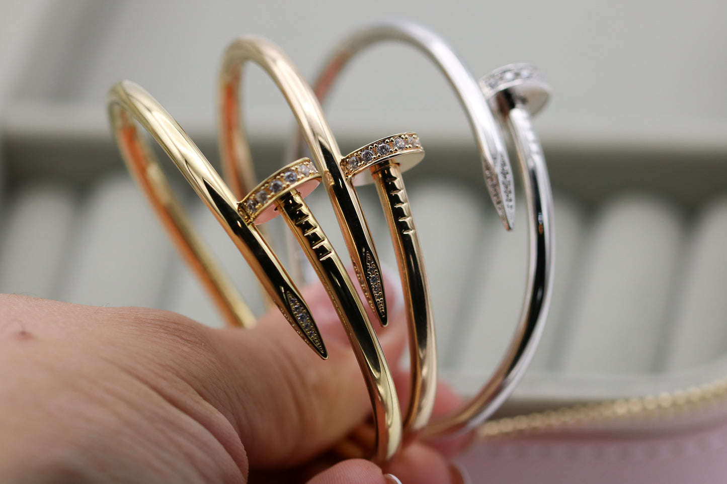 CZ Fashion Nail bangle bracelet 925 silver 18k gold plated