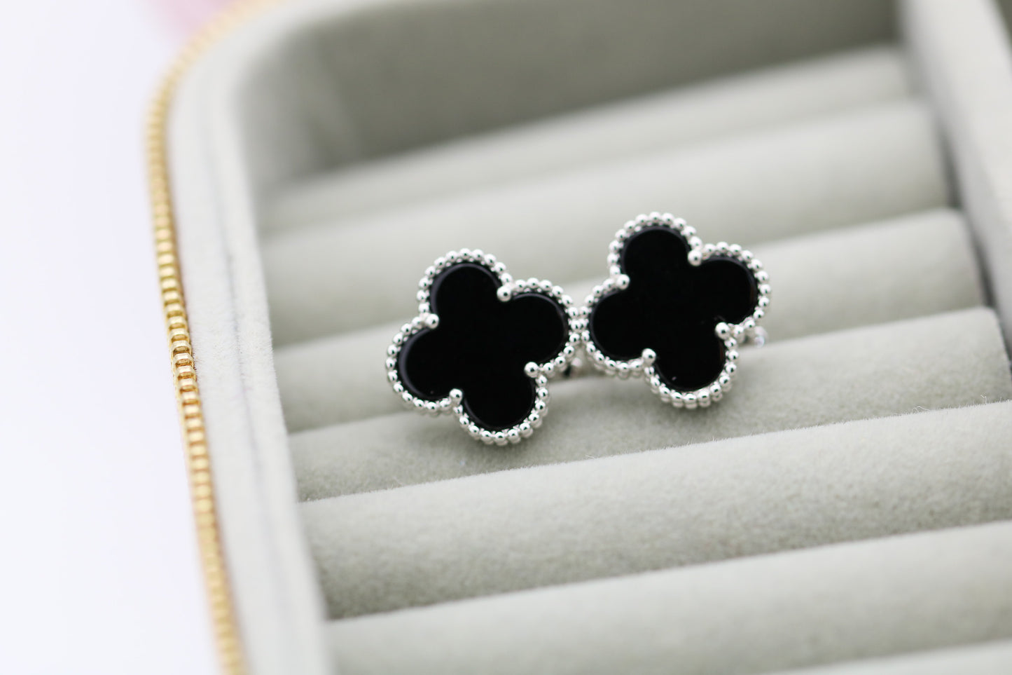 Onyx  earrings 925 silver 18k white gold plated