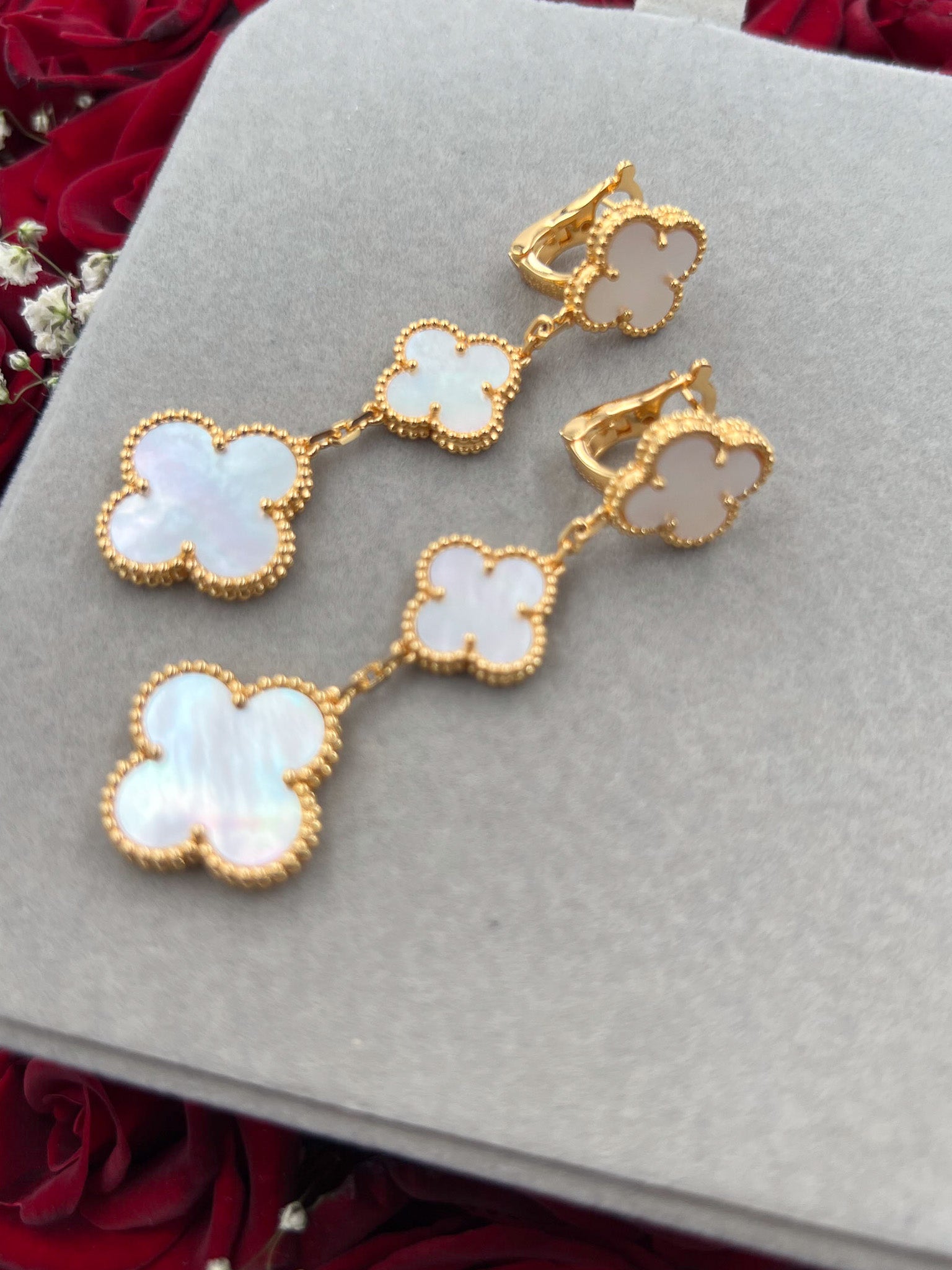 3 motifs clover popular earrings 18K gold plated over silver fashion jewelry 3 gold colours