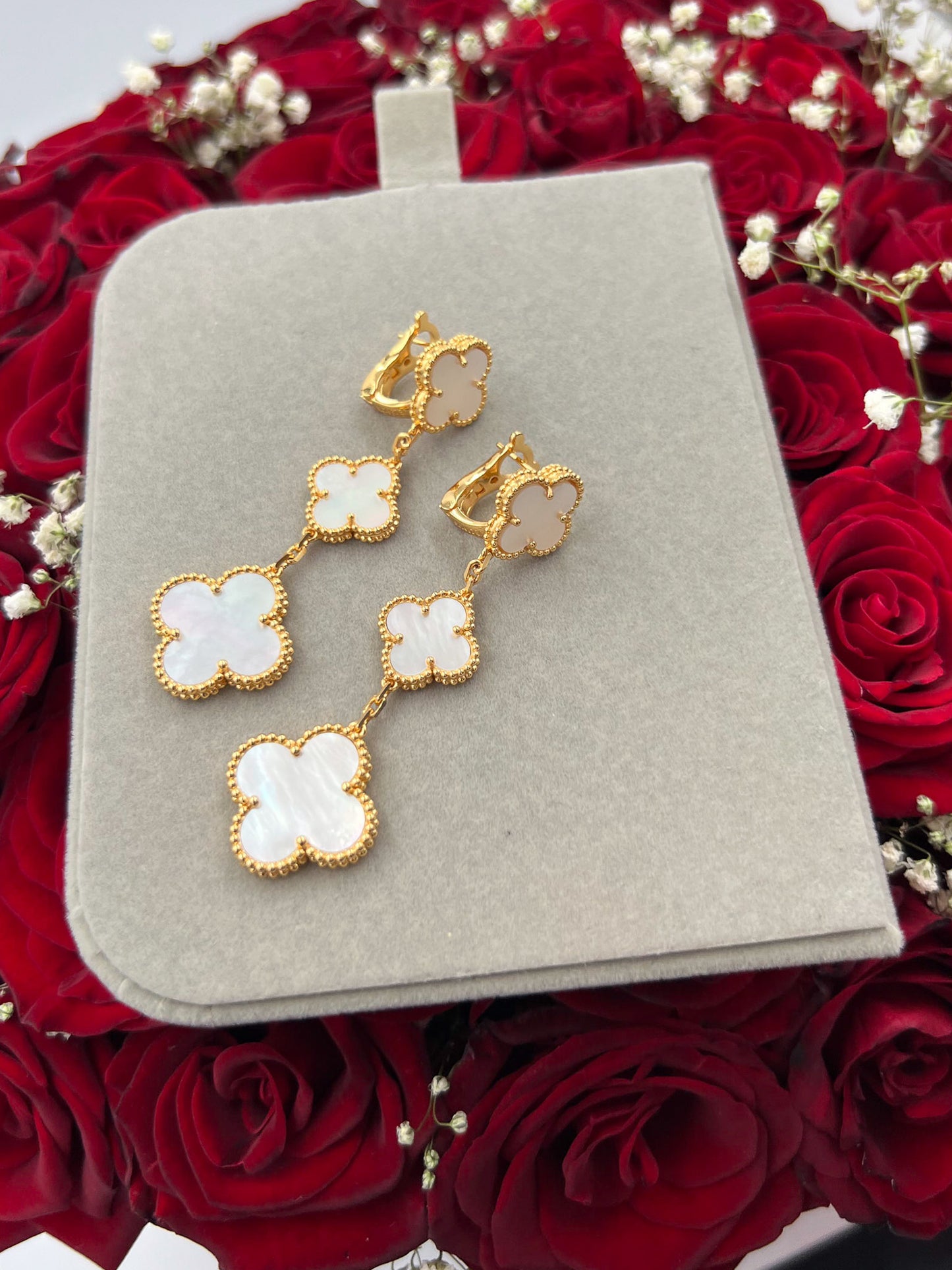 3 motif Mother of pearl clover earrings 925 silver 18k gold plated
