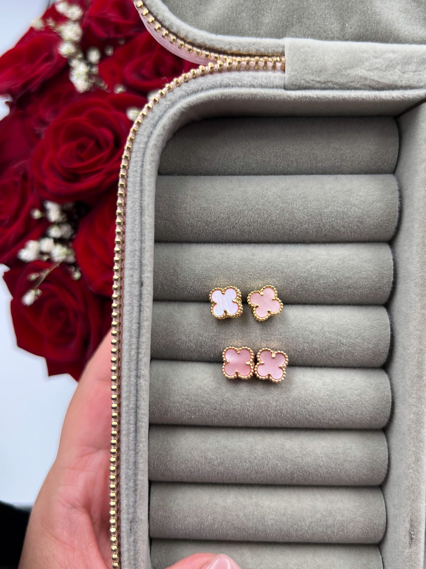 Sweet 10mm Pink Mother of pearl earrings 925 silver 18k gold plated