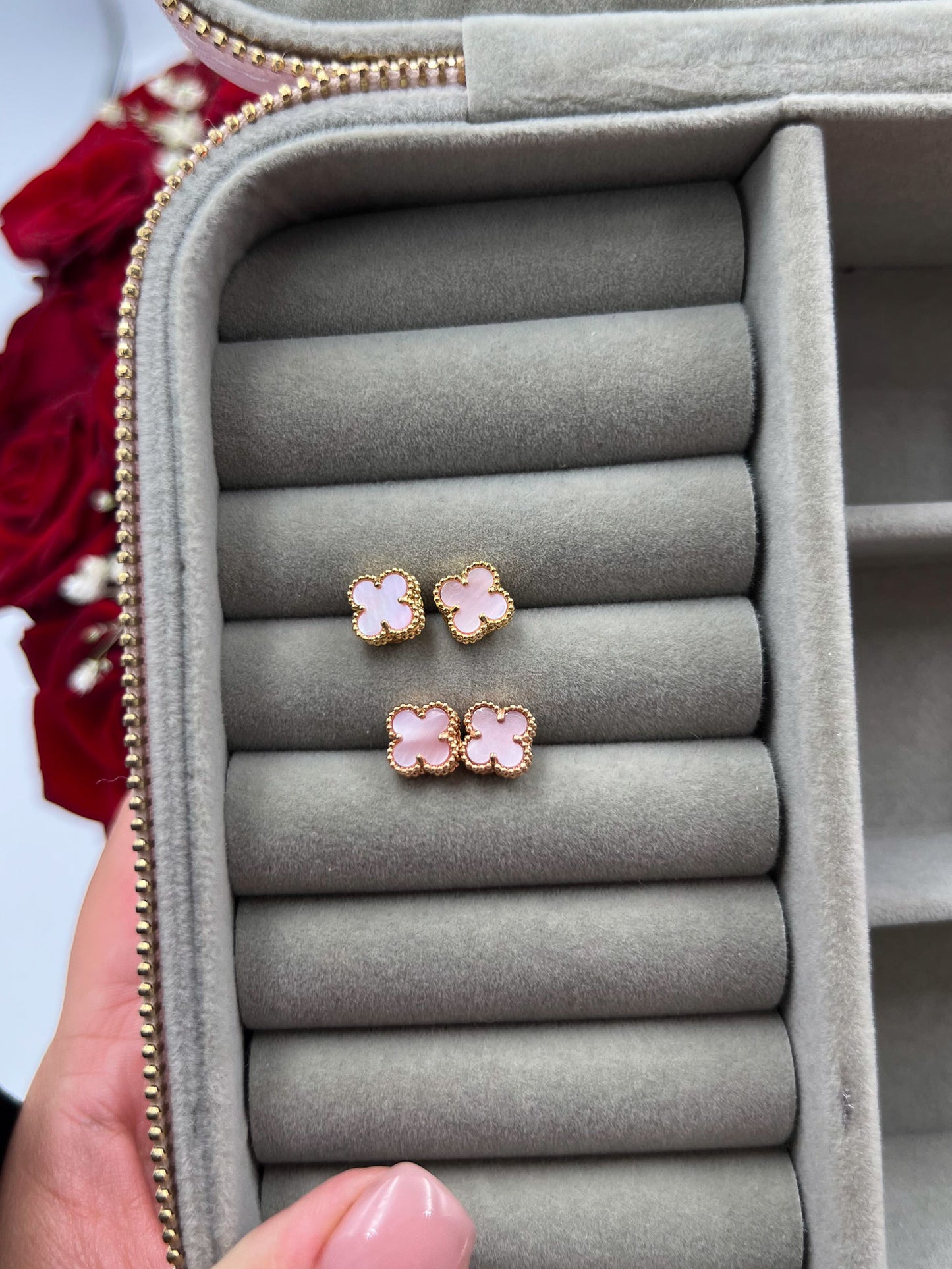 Sweet 10mm Pink Mother of pearl earrings 925 silver 18k gold plated
