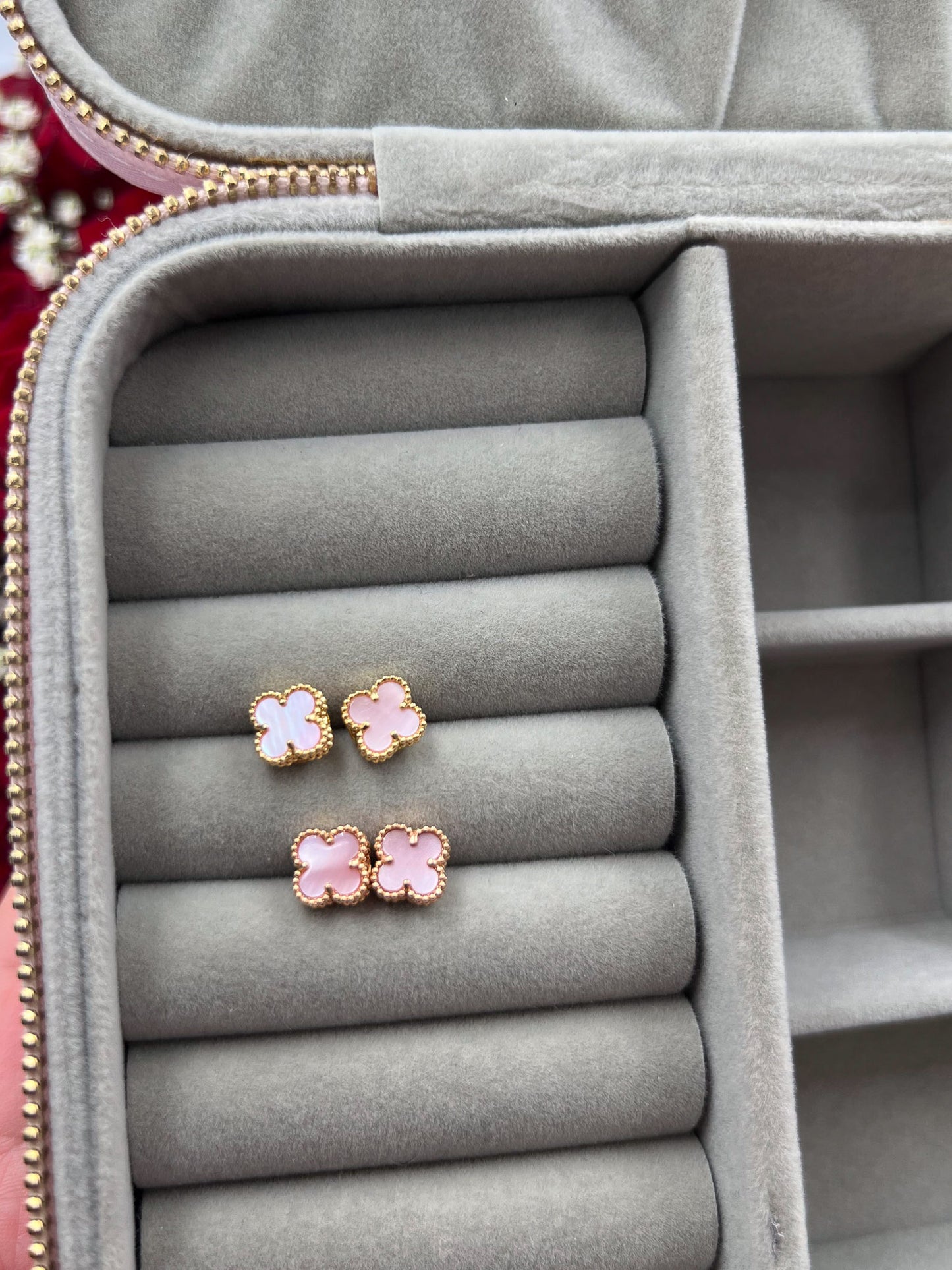Sweet 10mm Pink Mother of pearl earrings 925 silver 18k gold plated