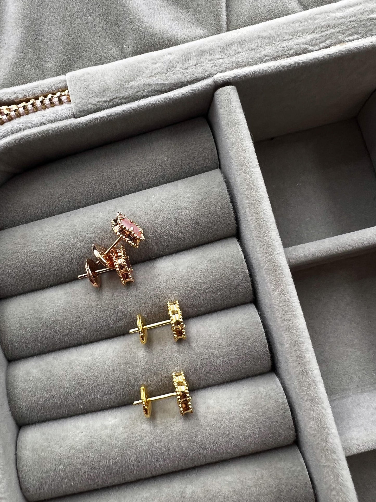 Sweet 10mm Pink Mother of pearl earrings 925 silver 18k gold plated