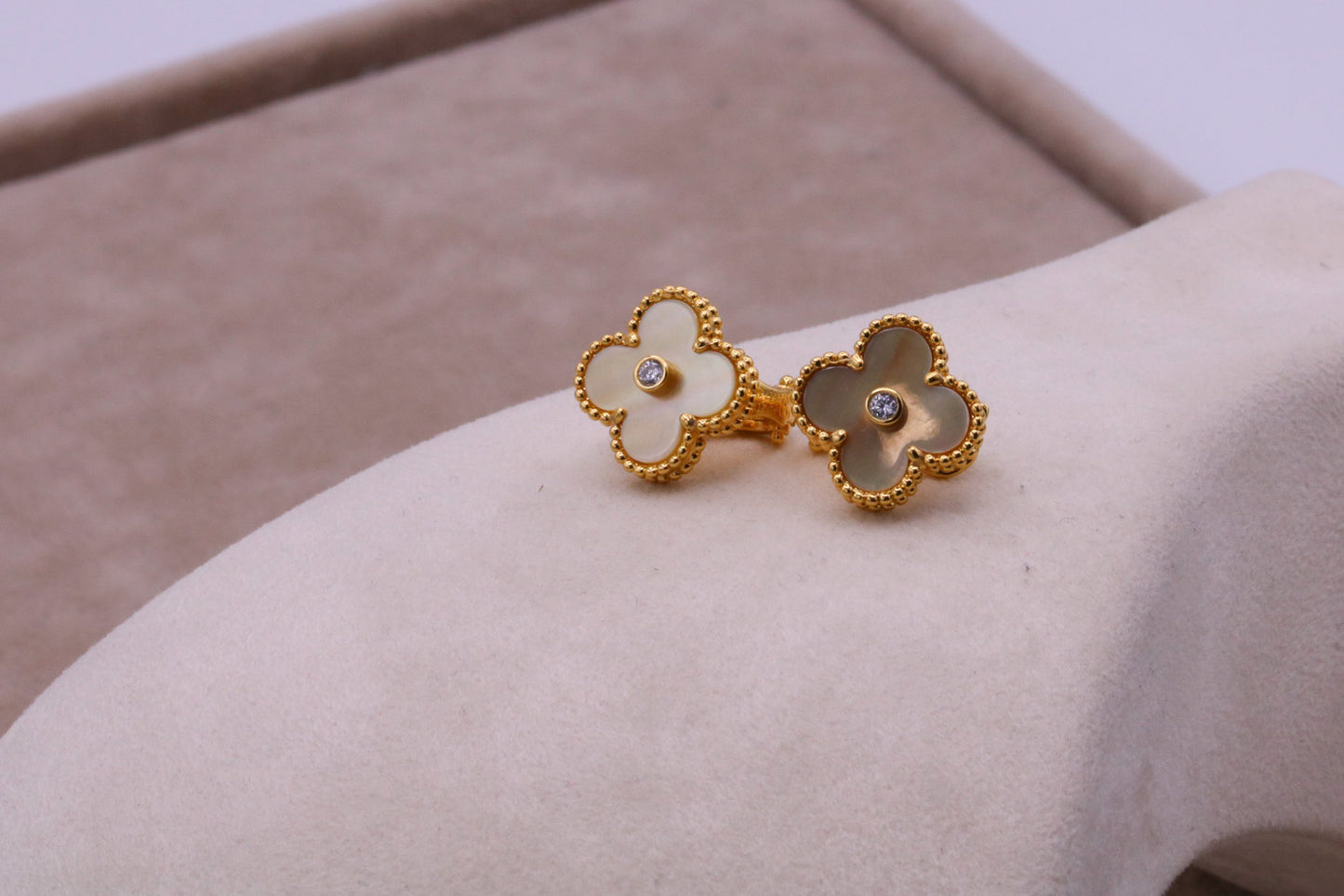 CZ & Gold Mother of pearl earrings 925 silver 18k gold plated