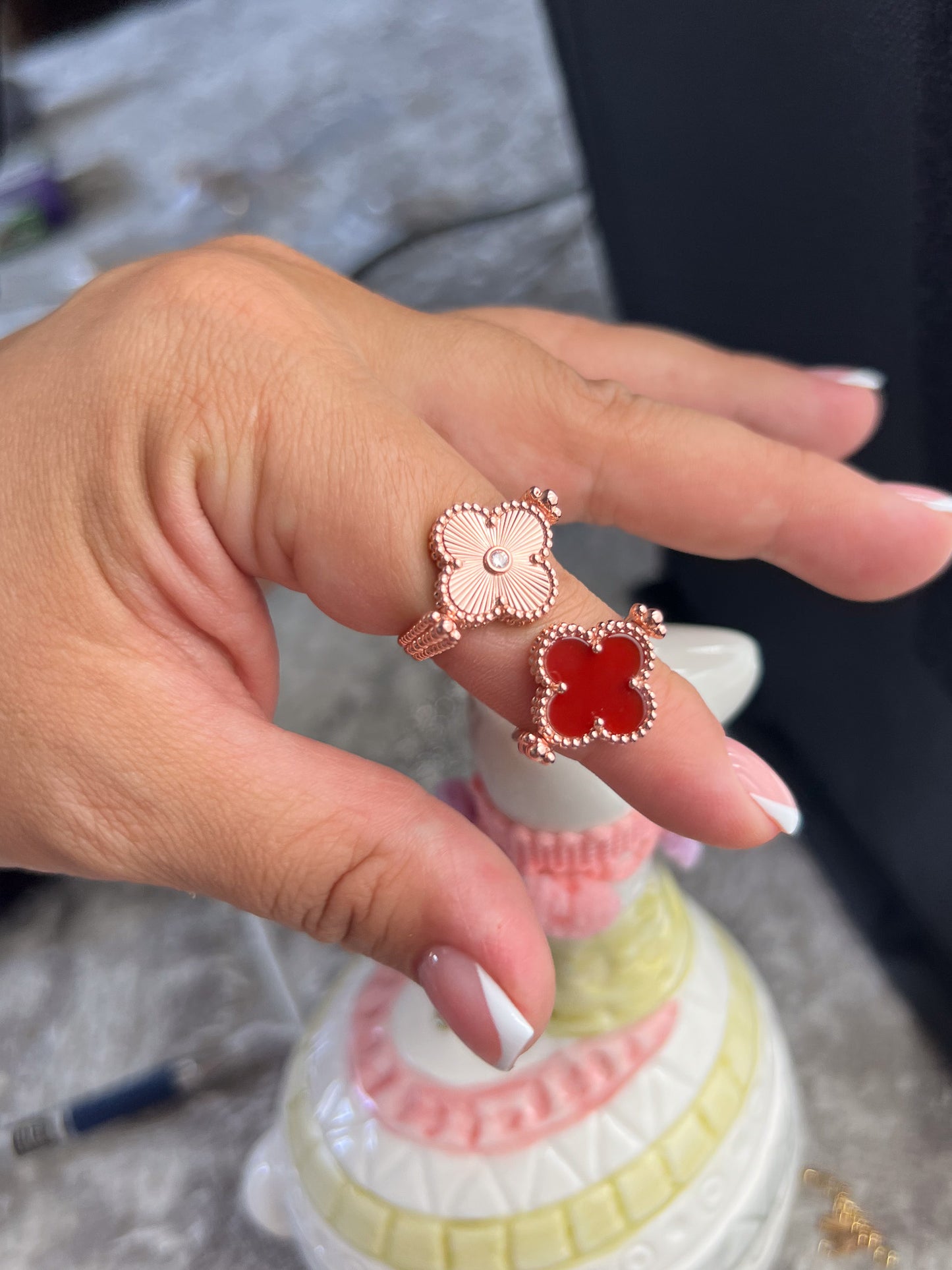 Guillioche & Carnelian Reversible ring 925 silver 18k rose gold plated
