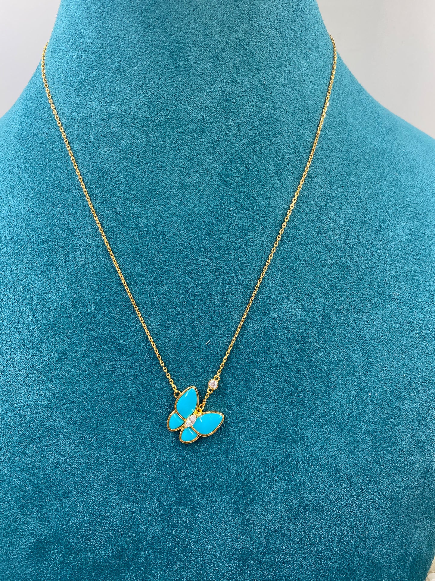 Turquoise butterfly necklace 925 silver 18k gold plated
