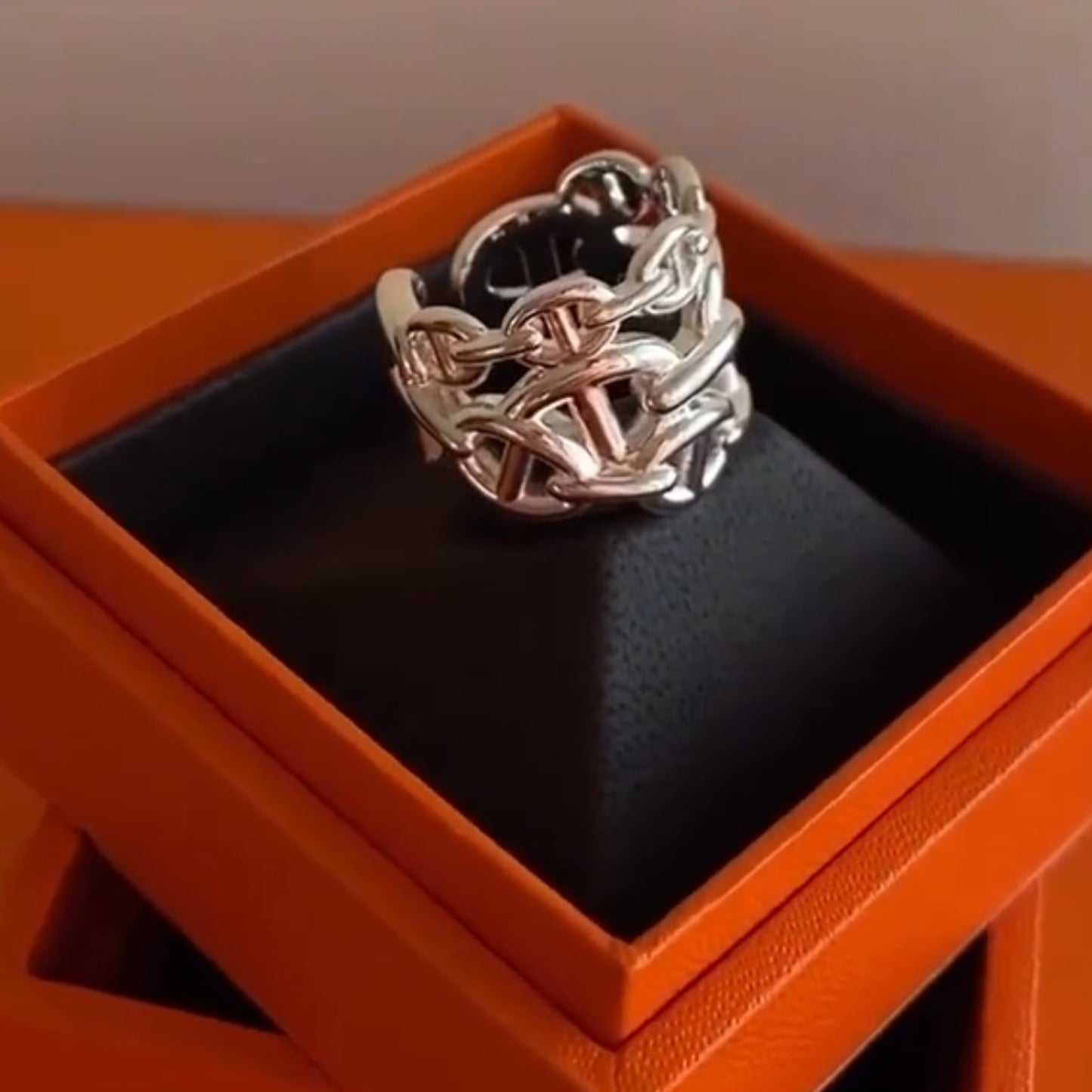 Anchor chain ring 925 silver 18k white gold plated open ring
