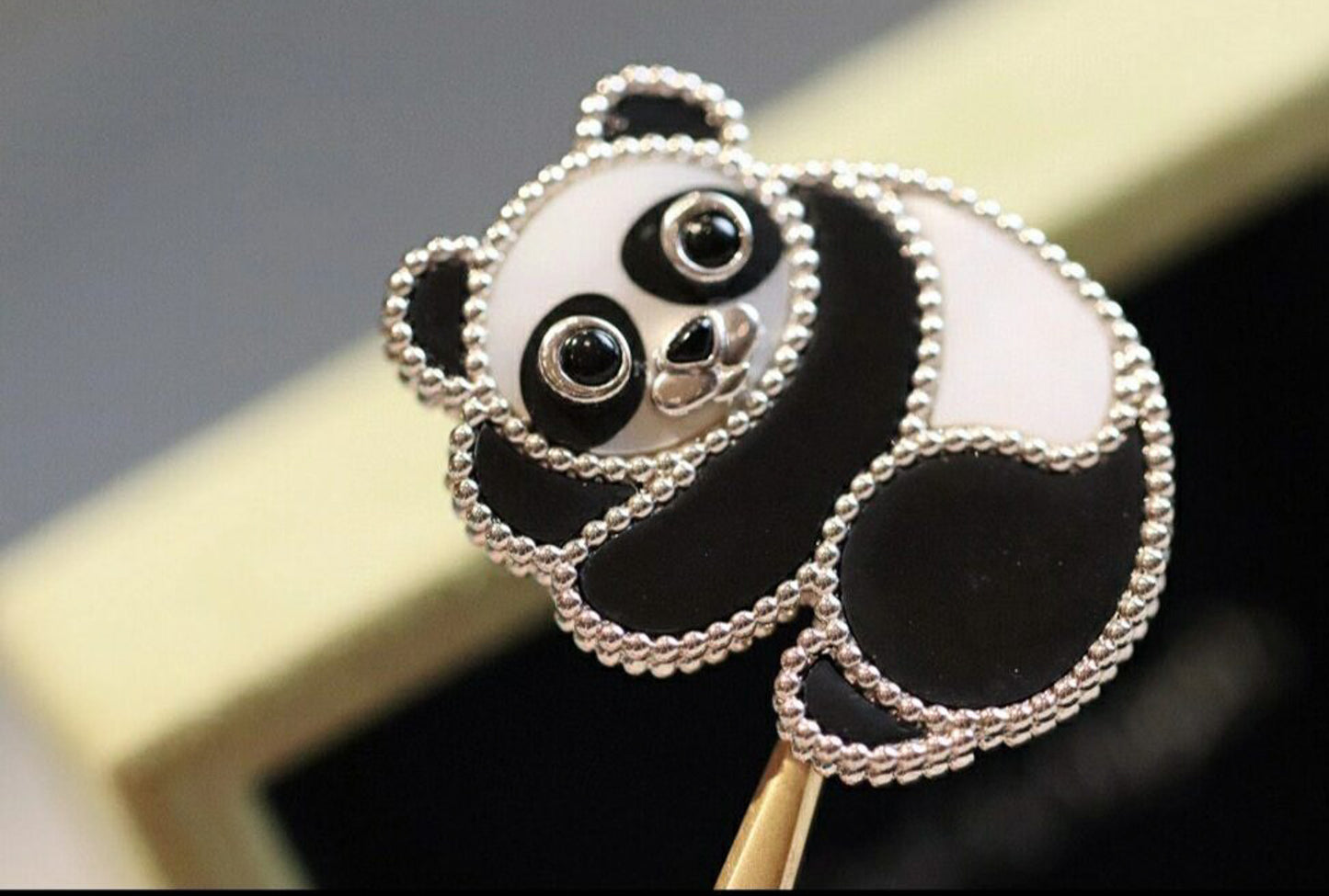 Lucky animals Panda brooch 925 dilver 18k  gold plated Agate & Onyx