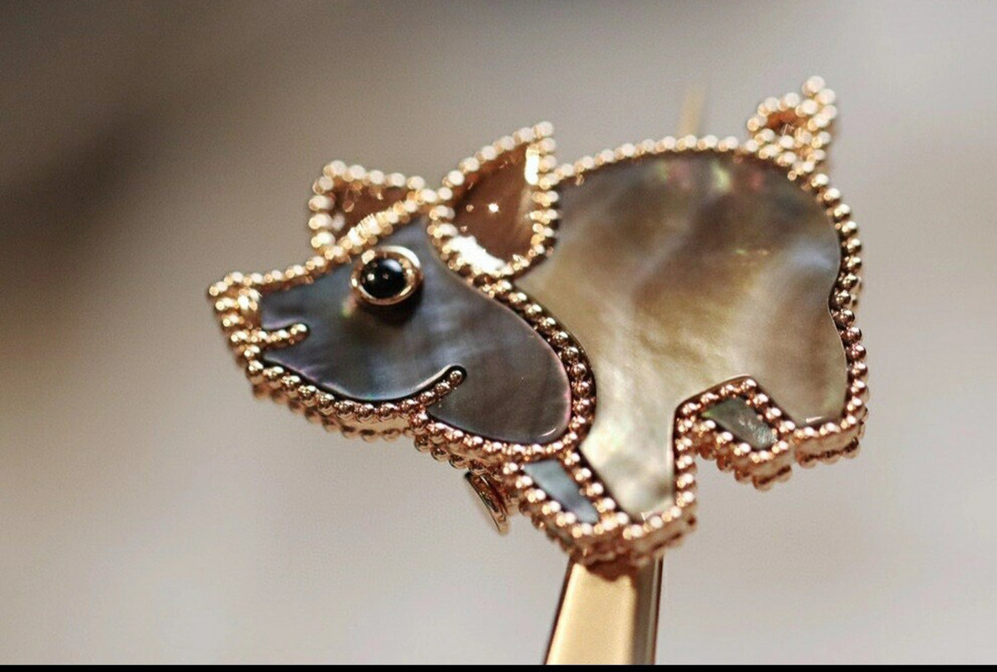 Lucky animals Pig brooch 925 dilver 18k gold plated Carnelian & Onyx
