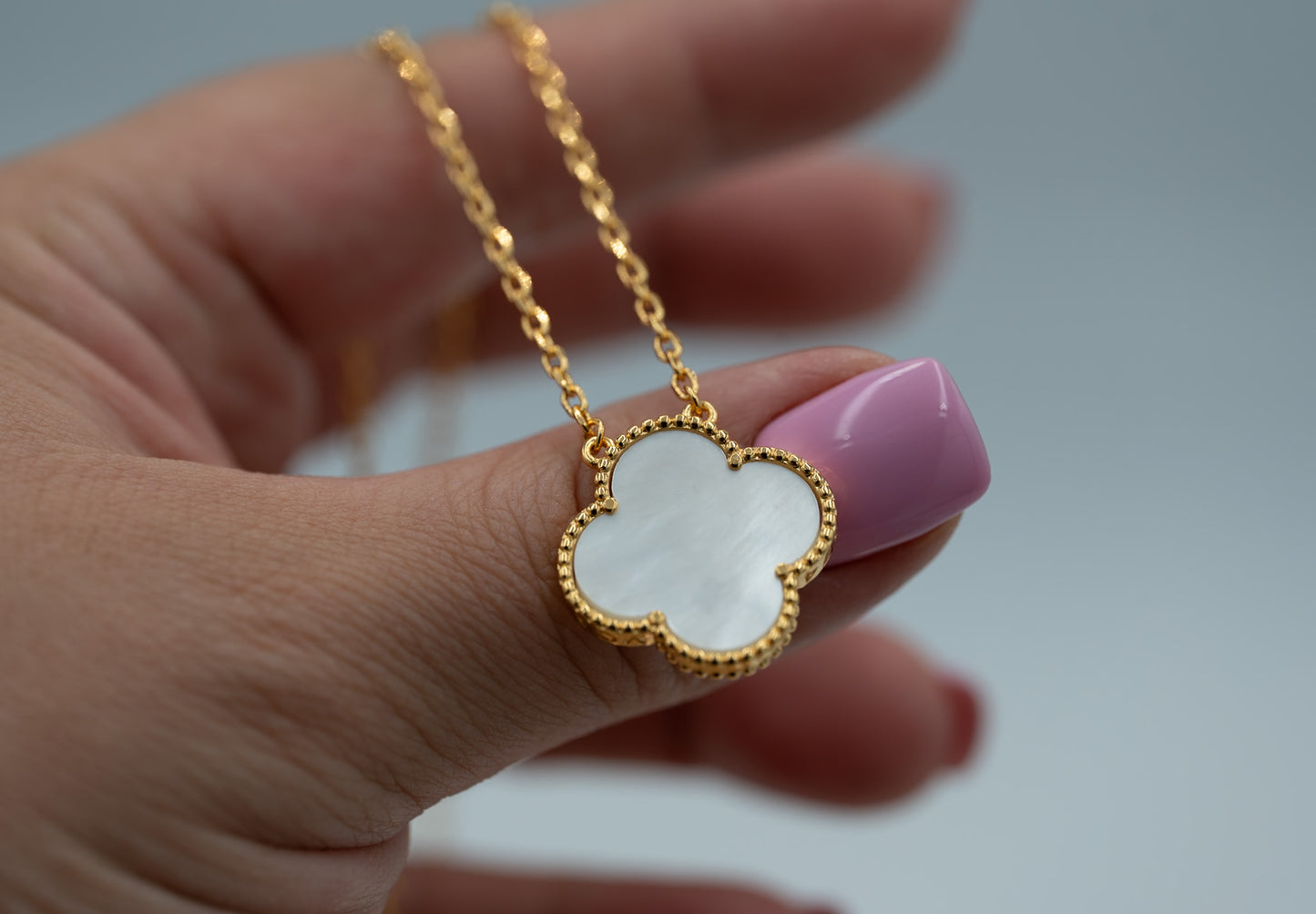 mother of pearl clover necklace 20 mm clover size 925 silver 18k  gold plated (Copy)