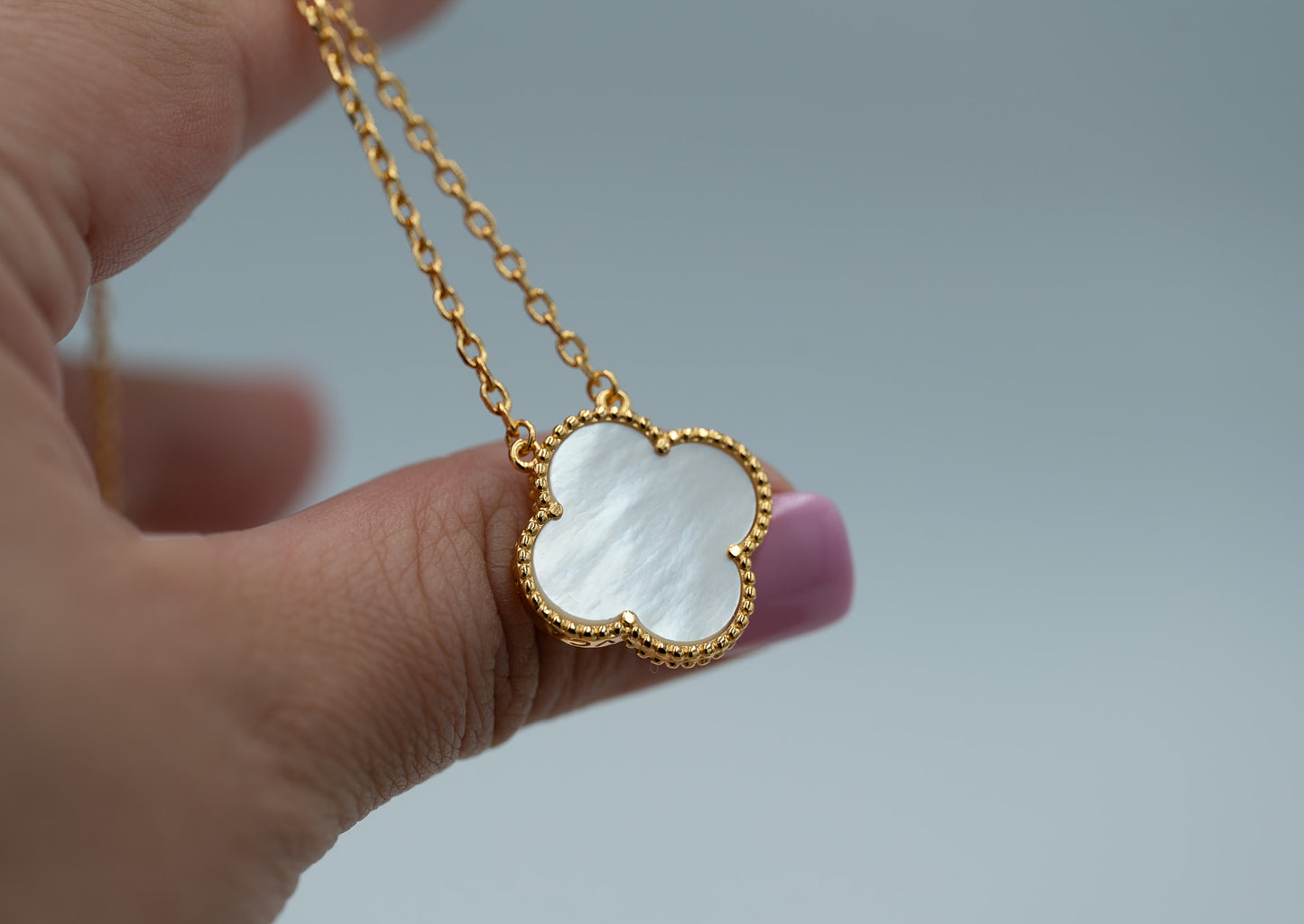 mother of pearl clover necklace 20 mm clover size 925 silver 18k  gold plated (Copy)