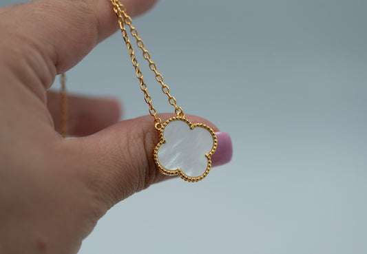 mother of pearl clover necklace 20 mm clover size 925 silver 18k  gold plated (Copy)