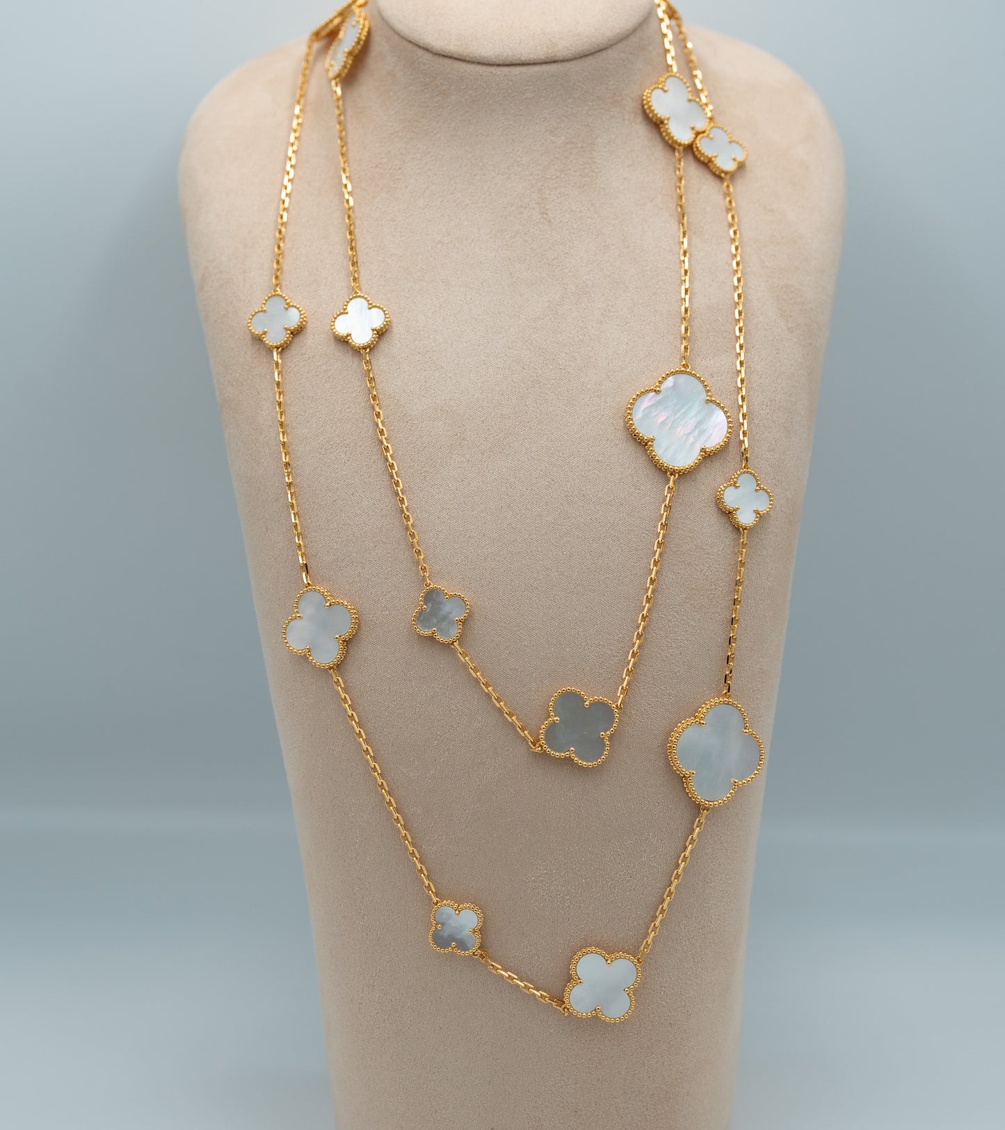 Mother of pearl 16 motif necklace 925 silver 18k gold plated