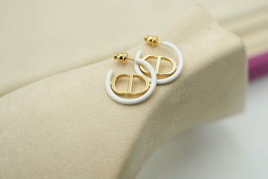 White Enamel Hoop earrings 925 silver 18k gold plated