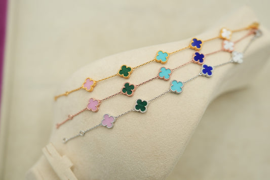 Sweet rainbow 10mm clover bracelet 925 silver 18k gold plated