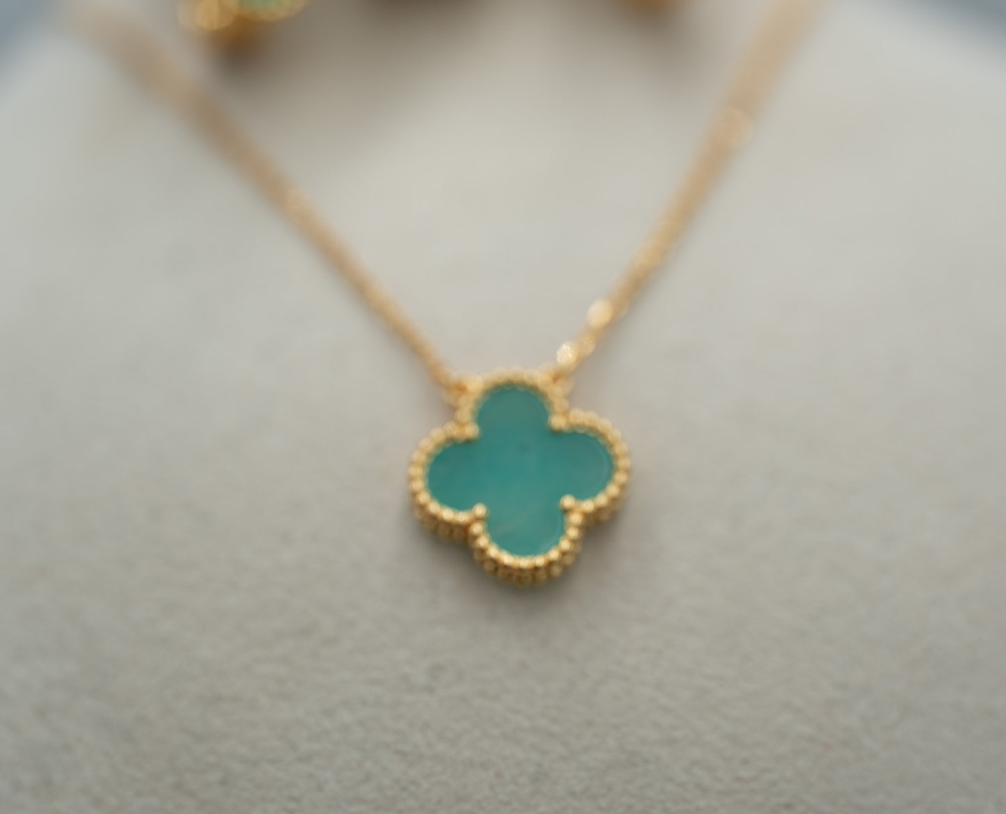 Amazzonite clover necklace 15mm clover size 925 silver 18k gold plated