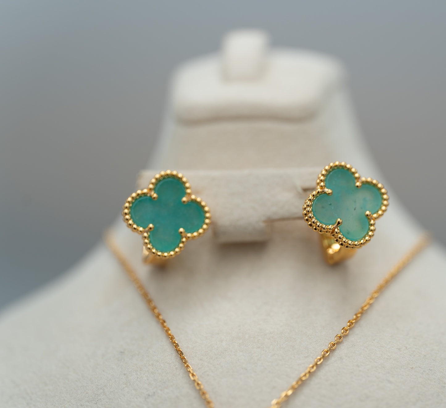 Amazonite clover earrings 925 silver 18k gold plated