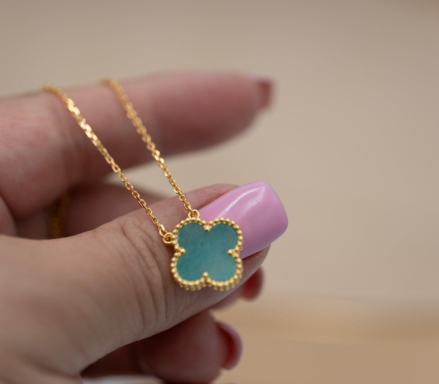 Amazzonite clover necklace 15mm clover size 925 silver 18k gold plated