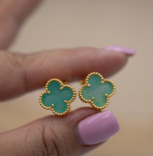 Amazonite clover earrings 925 silver 18k gold plated