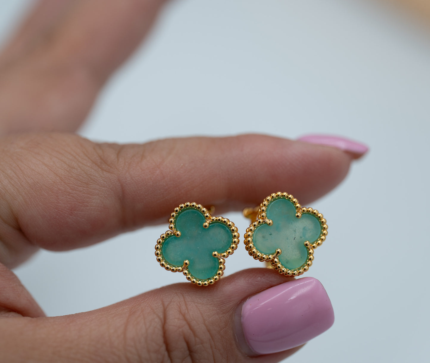 Amazonite clover earrings 925 silver 18k gold plated