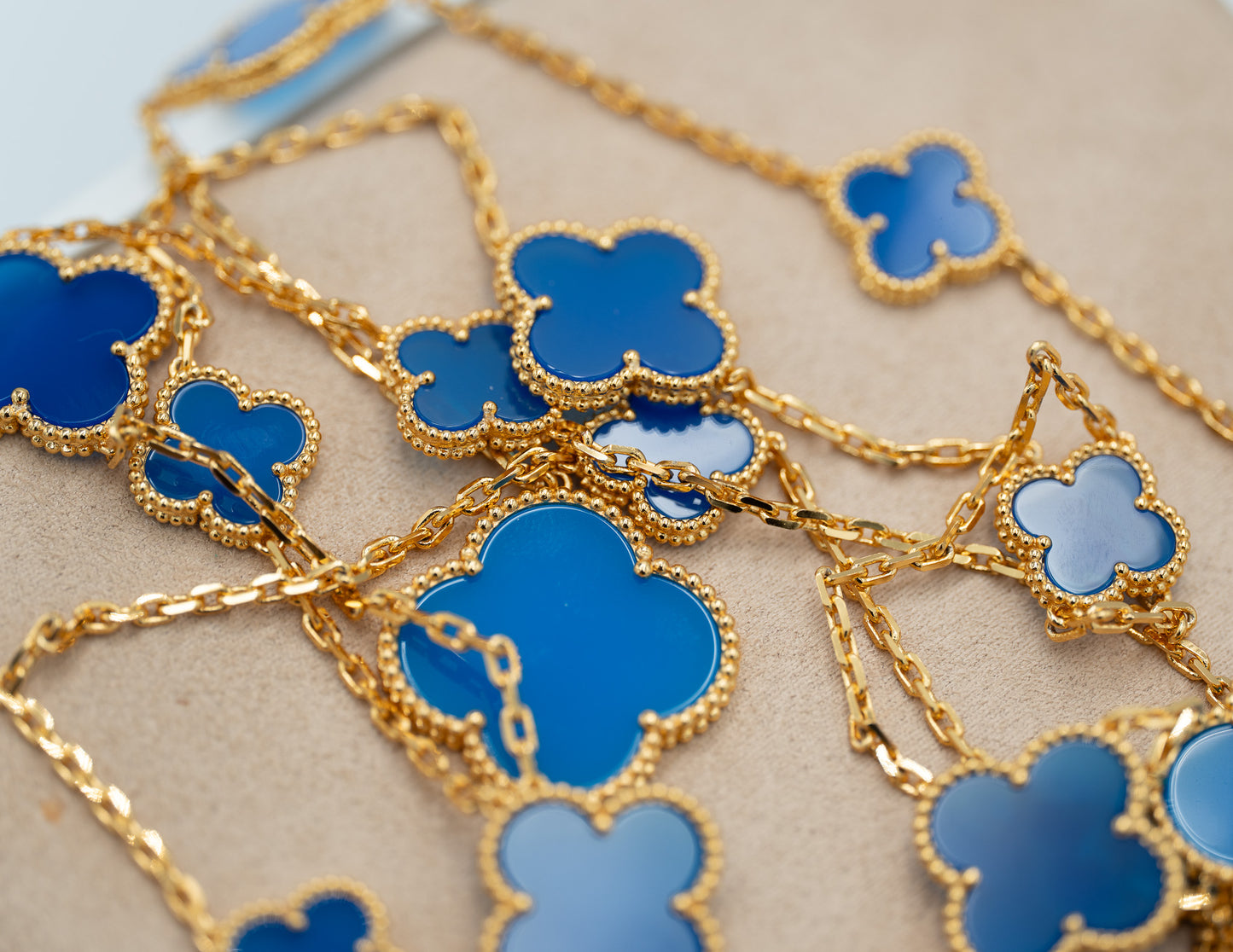 Blue agate 16 motif necklace 925 silver 18k rose gold plated