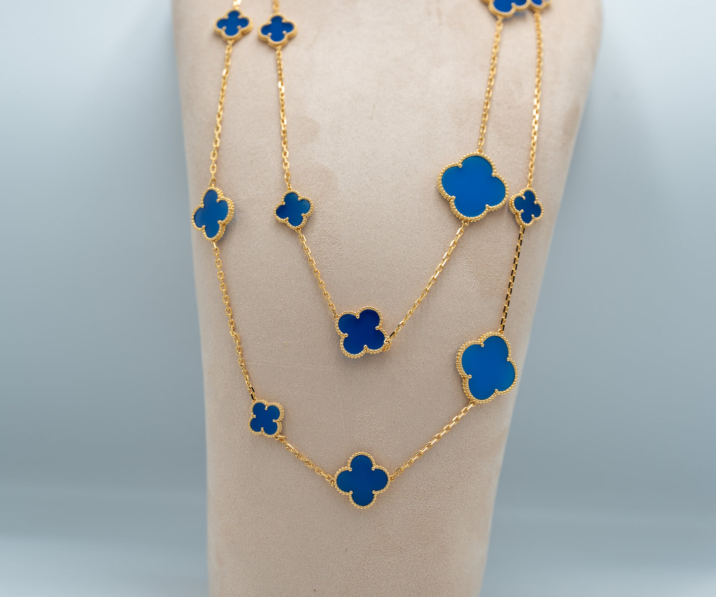 Blue agate 16 motif necklace 925 silver 18k rose gold plated