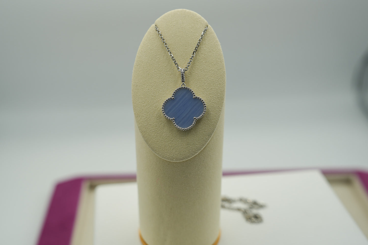 Chalcedony magic 25mm clover necklace 15mm clover size 925 silver 18k white gold plated