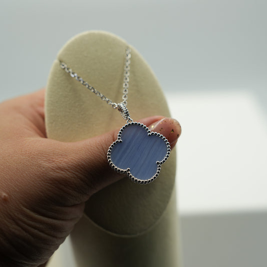 Chalcedony magic 25mm clover necklace 15mm clover size 925 silver 18k white gold plated