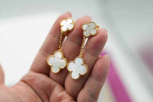 2 motif Mother of pearl clover earrings 925 silver 18k gold plated