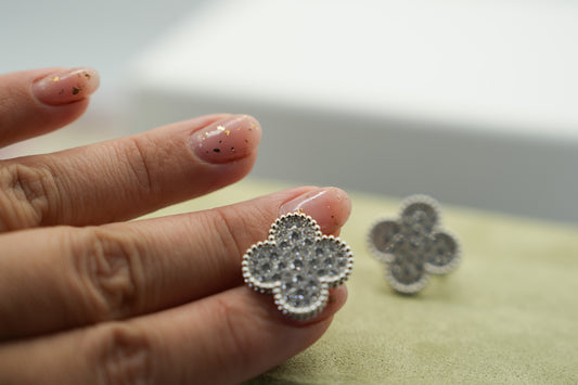 CZ 20mm Magic Clover earrings 925 silver 18k gold plated