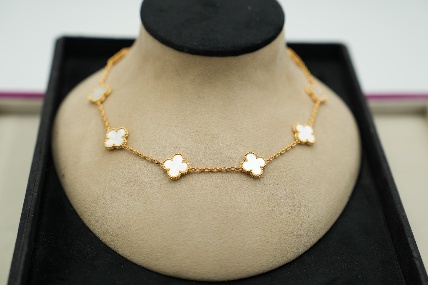 10 motif mother of pear clover necklace 925 silver 18k gold plated