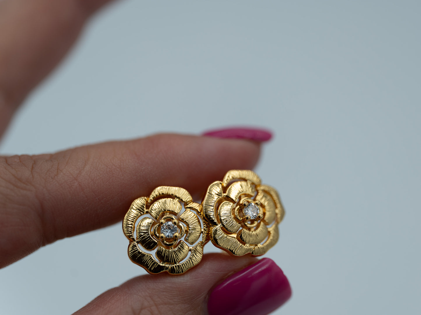 Roses camellia earrings 925 silver 18k gold plated