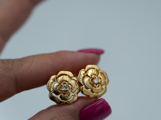 Roses camellia earrings 925 silver 18k gold plated