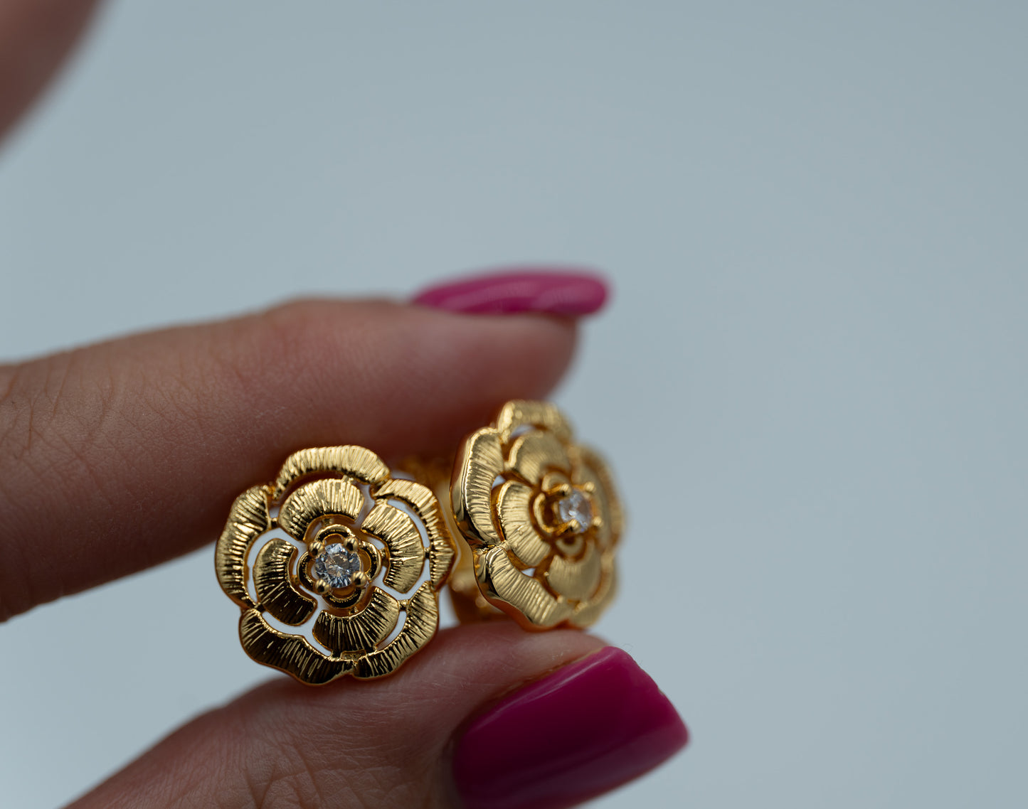 Roses camellia earrings 925 silver 18k gold plated