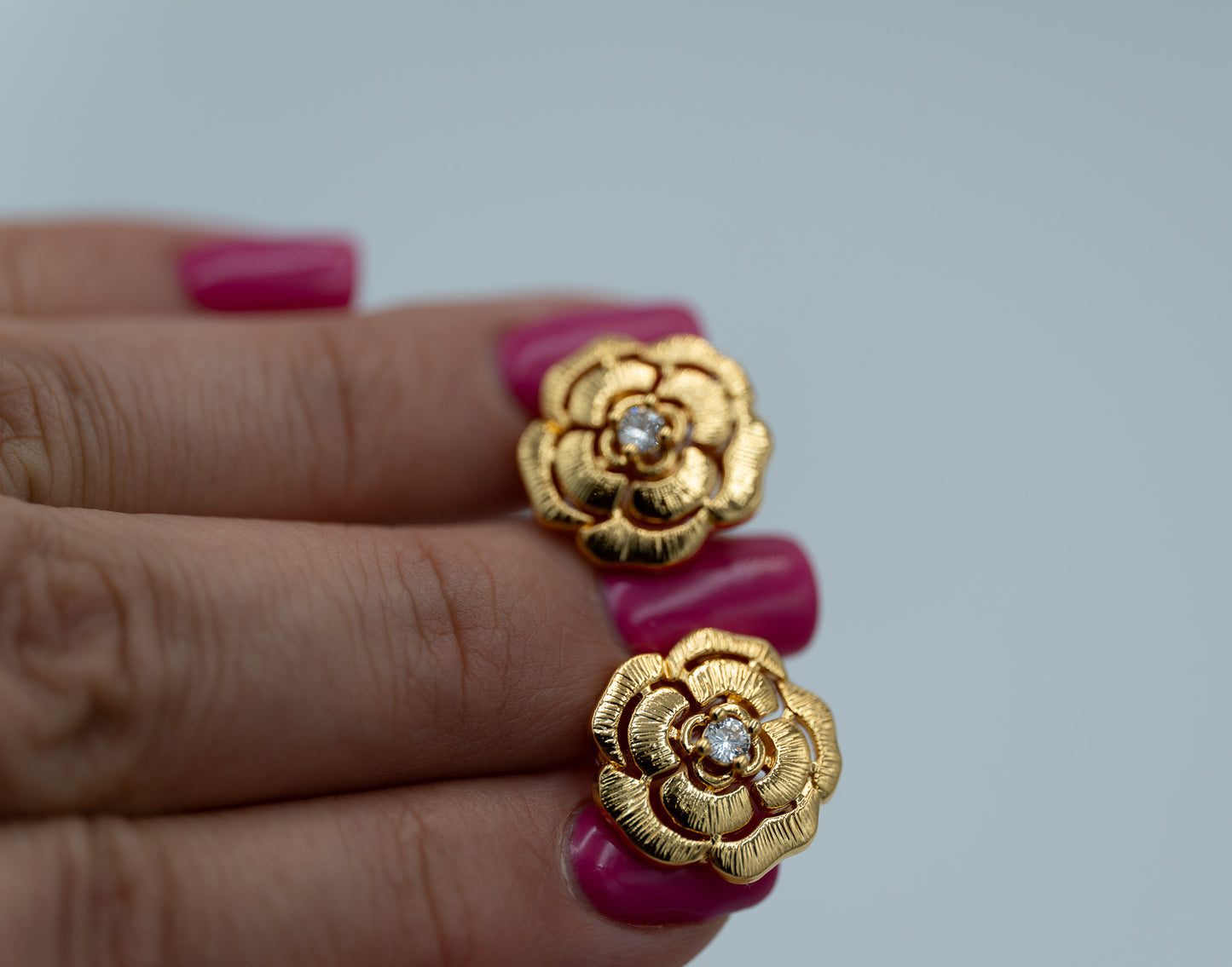 Roses camellia earrings 925 silver 18k gold plated