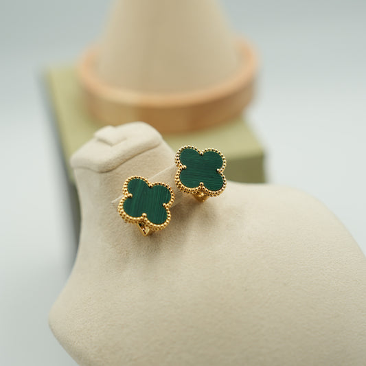 Malachite 20mm Magic Clover earrings 925 silver 18k gold plated