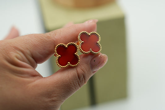 Carnelian 20mm Magic Clover earrings 925 silver 18k gold plated