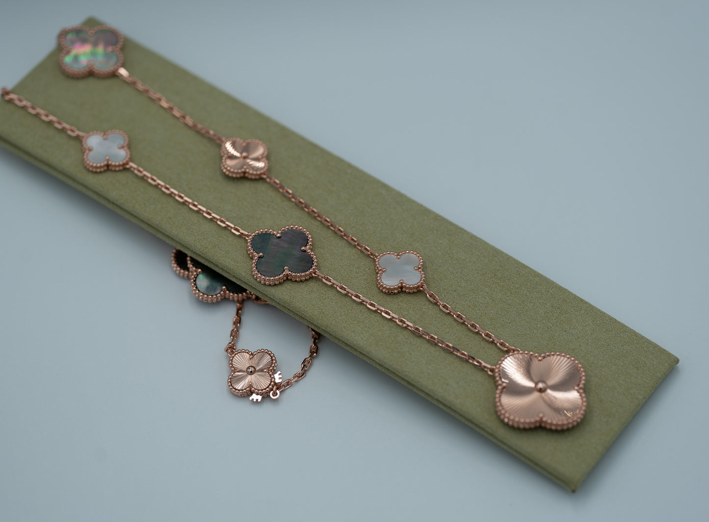 white & Gray Mother of pearl guillioche magic clover necklace 925 silve 18k rose gold plated