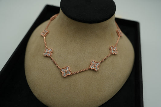 10 motif  CZ clover necklace 925 silver 18k rose gold plated