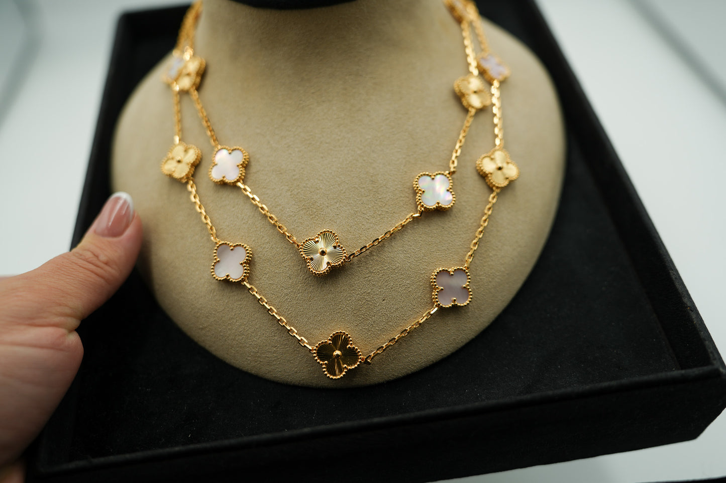 20 pink motif mother of pearl clover necklace 925 silve 18k  gold plated