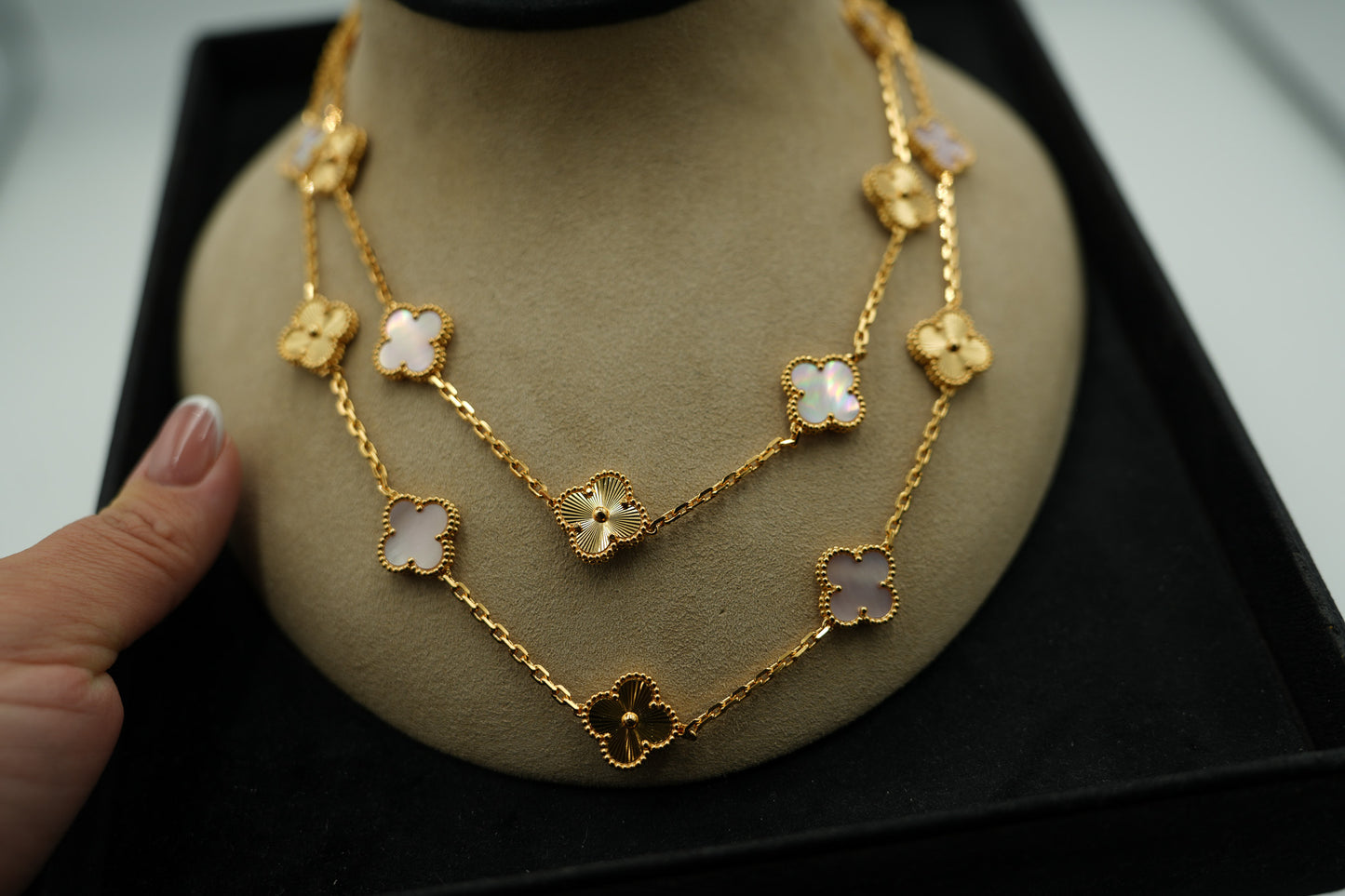 20 pink motif mother of pearl clover necklace 925 silve 18k  gold plated