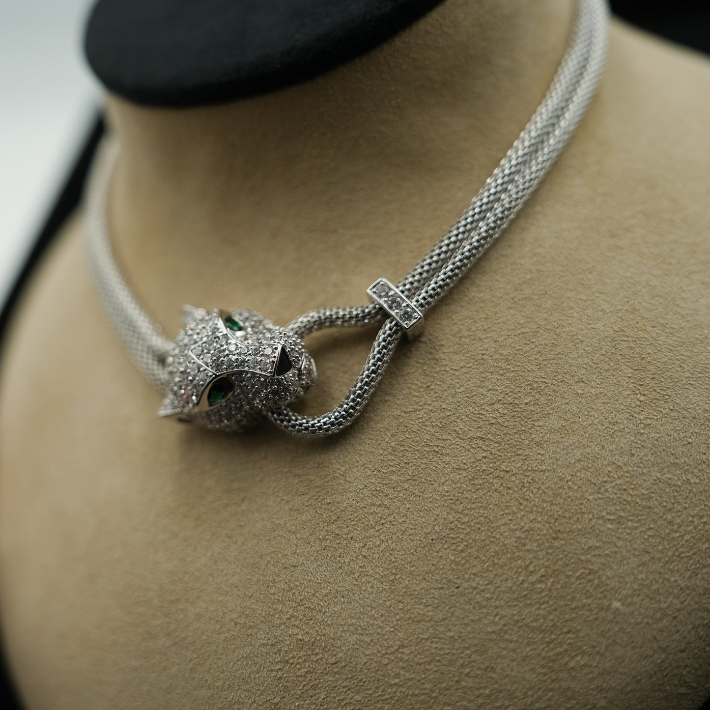 Luxury leopard necklace 925 silver 18k white gold plated panther necklace