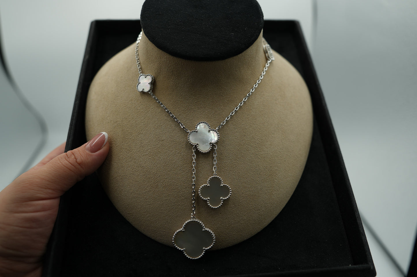 6 motif  mother of pearl clover necklace 925 silver 18k white gold plated