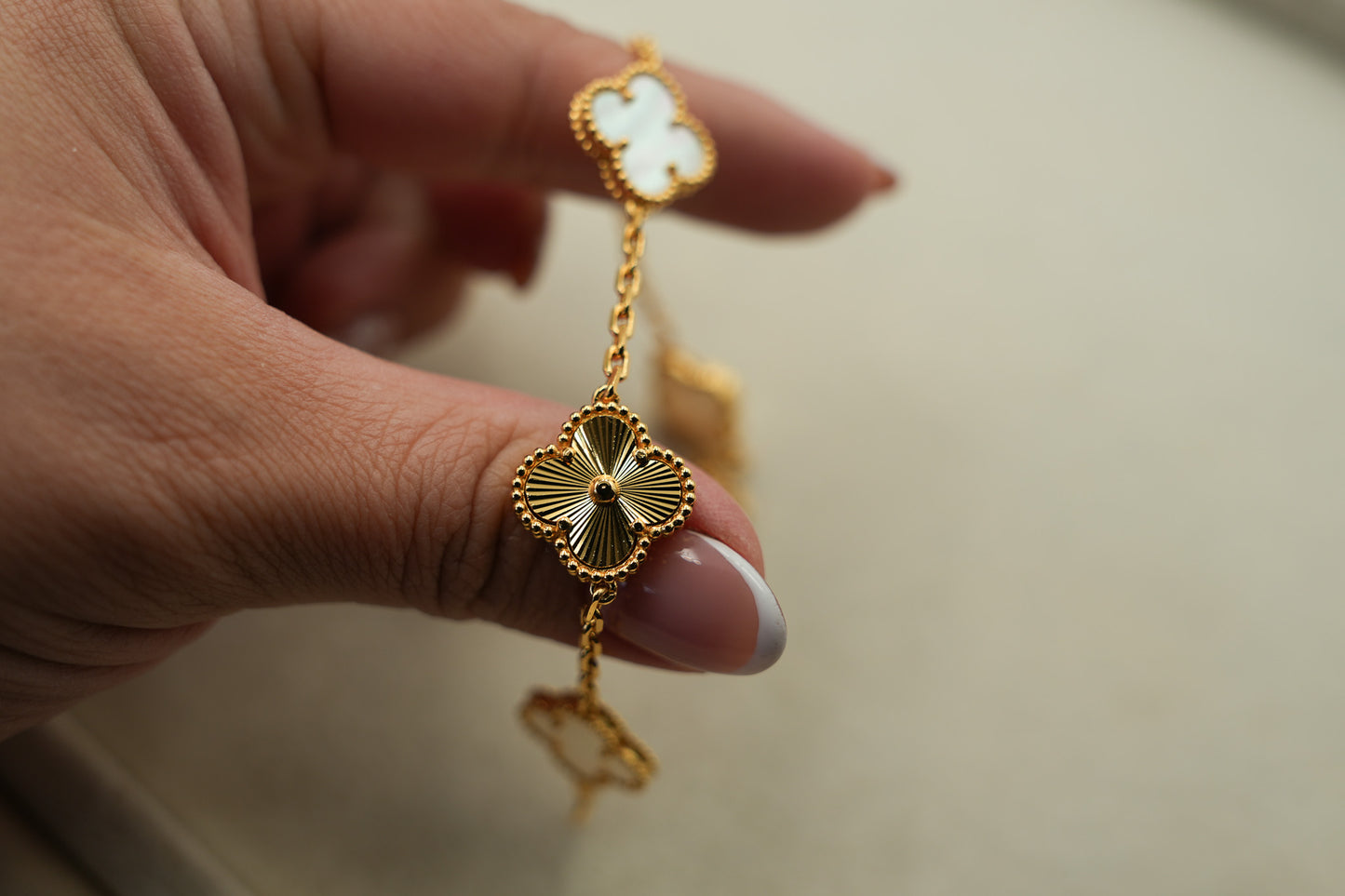 mother of pearl and guillioche bracelet 925 silver 18k gold plated