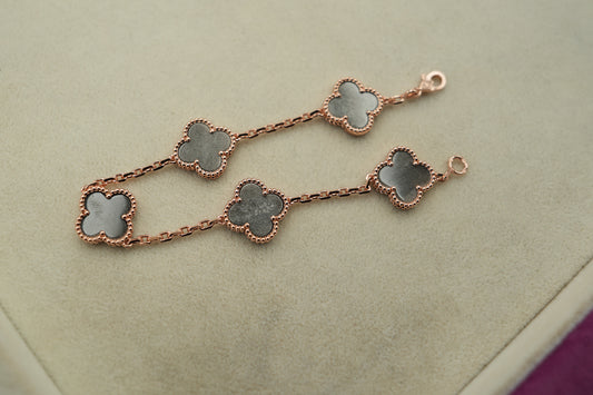 silver obsidian clover bracelet 925 silver 18k rose gold plated